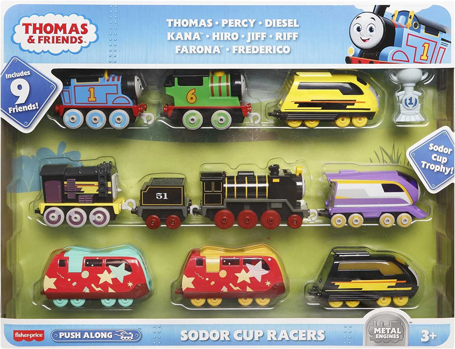 Томас и друзья паровозики 9 штук Thomas and Friends Sodor Cup Racers