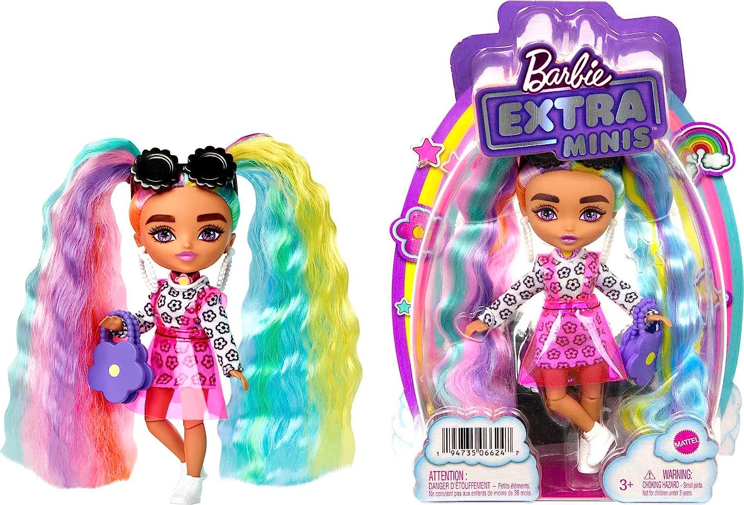 Миникукла Барби радужные волосы Barbie Extra Minis Rainbow Hair