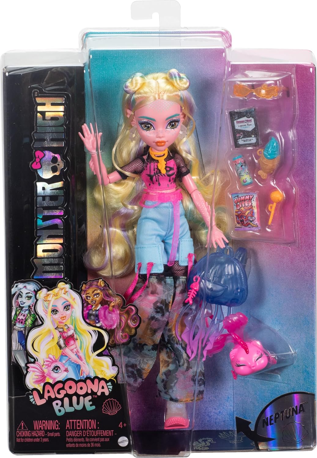 Кукла Монстер хай Лагуна Блю с рыбкой Нептун HXH75 Monster High Lagoona Blue Doll in Mesh Tee and Cargo Pants