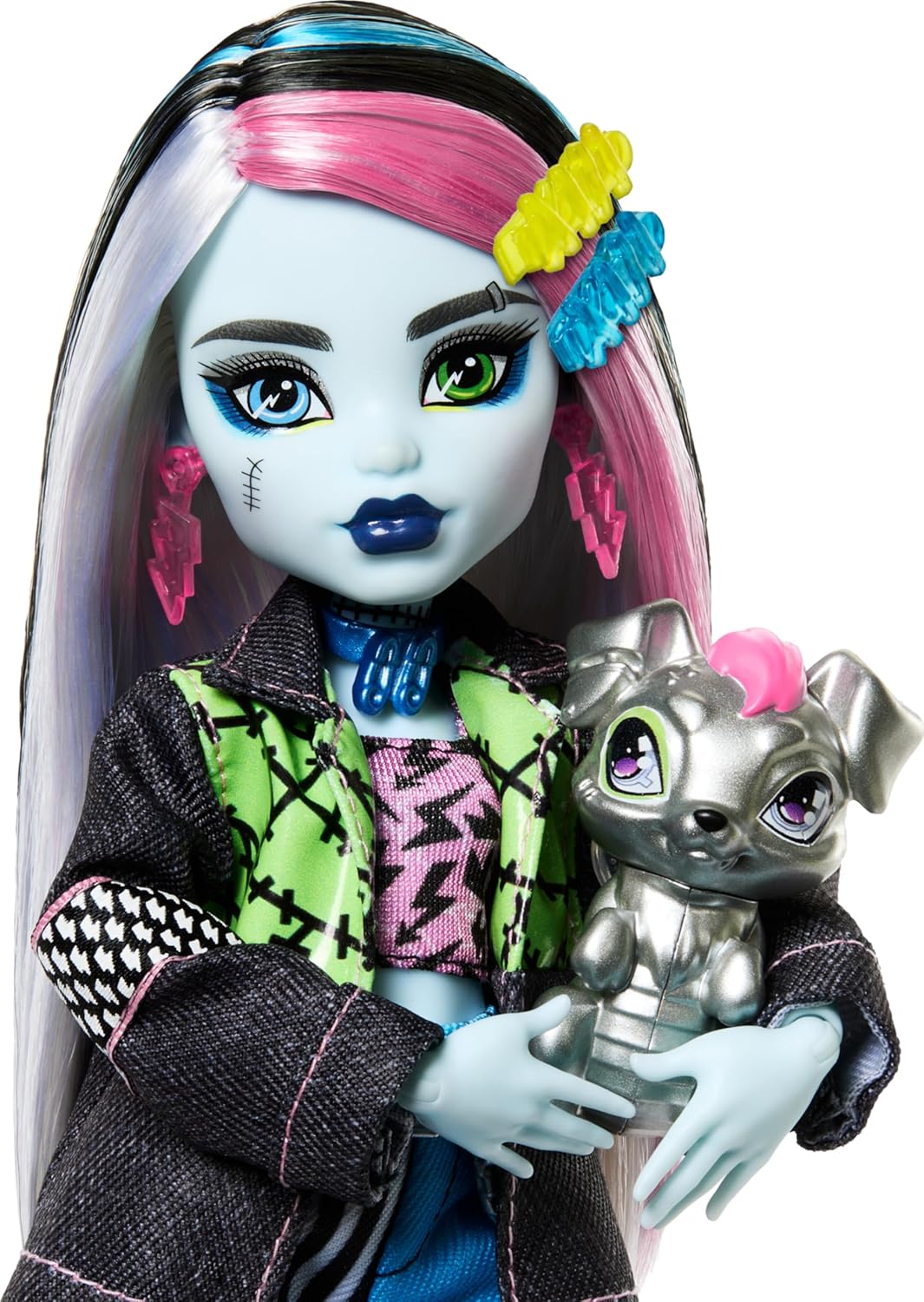 Кукла Монстер хай Фрэнки Штейн в джинсовом жакете с питомцем Monster High Frankie Stein in Denim Jacket