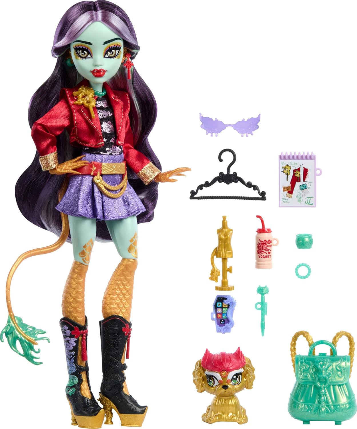 Кукла Монстер хай Джинафаер Лонг с питомцем оригинал Monster High Jinafire Long and Pet Dog Cloudy “Yun Yun”